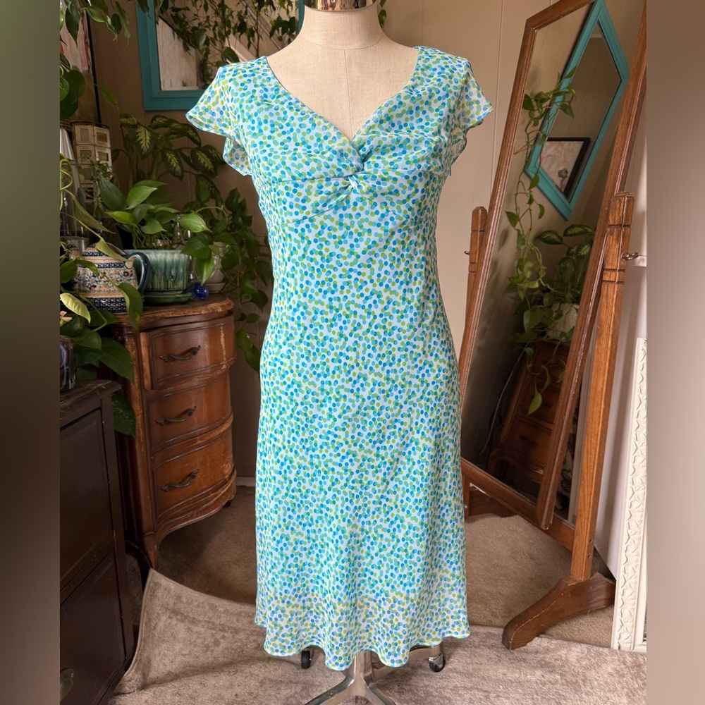 K&Company Vintage Turquoise Green Polka Dot Dress, Size 10